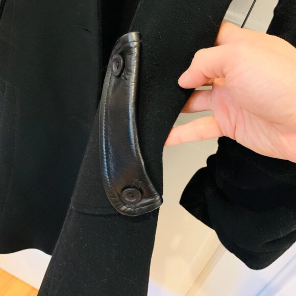 Mackage Coat Black Wool Cashmere Blend Leather Belt Trim Womens Size XS - Picture 14 of 16